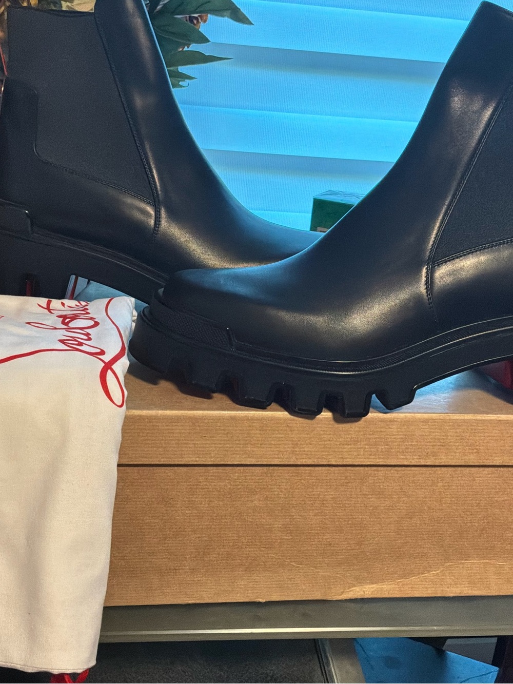 Christian Louboutin Men's Black Lug-Sole Chelsea Boots EUR 41
